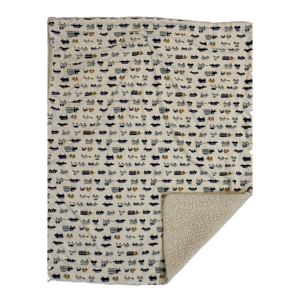 Lila and Jack Cars Truck Transportation Blue White Blanket Baby Sherpa Kids Soft